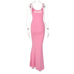 Spaghetti Strap Long Dress Slim Skinny Bodycon Party Club Suspender Casual Street Dresses