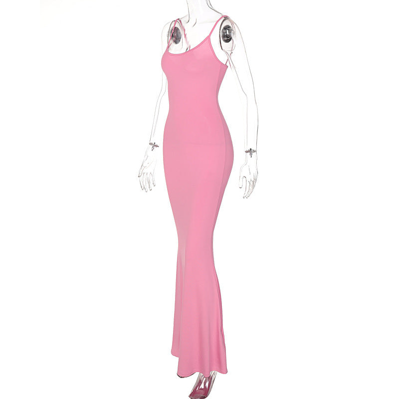 Spaghetti Strap Long Dress Slim Skinny Bodycon Party Club Suspender Casual Street Dresses