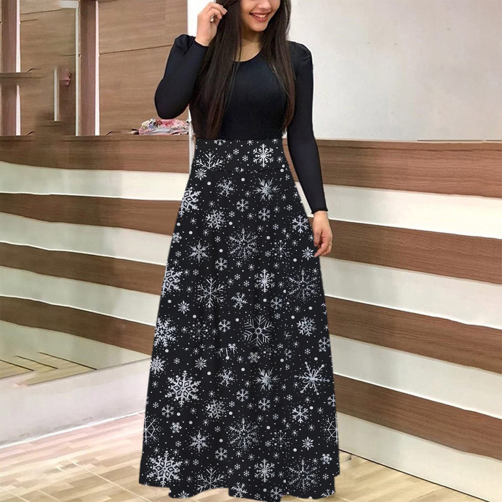 Christmas Print Long Skirt Suit