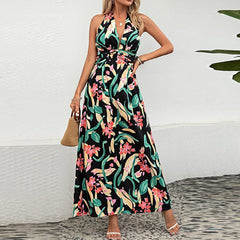Halterneck Printed Bohemian Dress Vacation Beach Dress