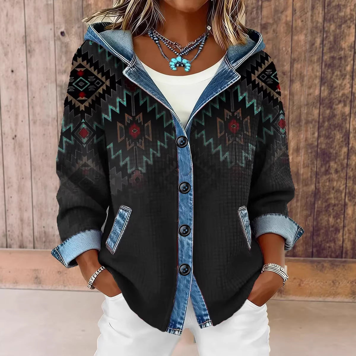 Womens Trendy Plaid Contrast-color Jacket