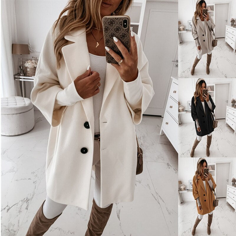 Coats 2XL Plus Long Wool Size Warm Elegant Vintage Coat khaki Jacket