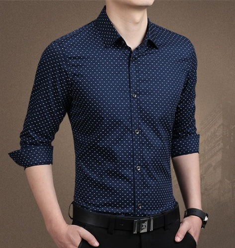 Brand Male Shirt Long-Sleeves Tops Polka Dot Printing Mens Dress Shirts Slim Men Shirt Plus Size M-5XL FGT