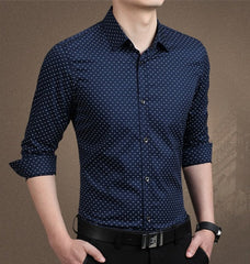 Brand Male Shirt Long-Sleeves Tops Polka Dot Printing Mens Dress Shirts Slim Men Shirt Plus Size M-5XL FGT