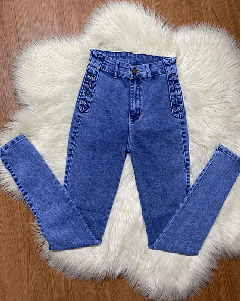 Braided Design Colorful Skinny Fashion Jeans