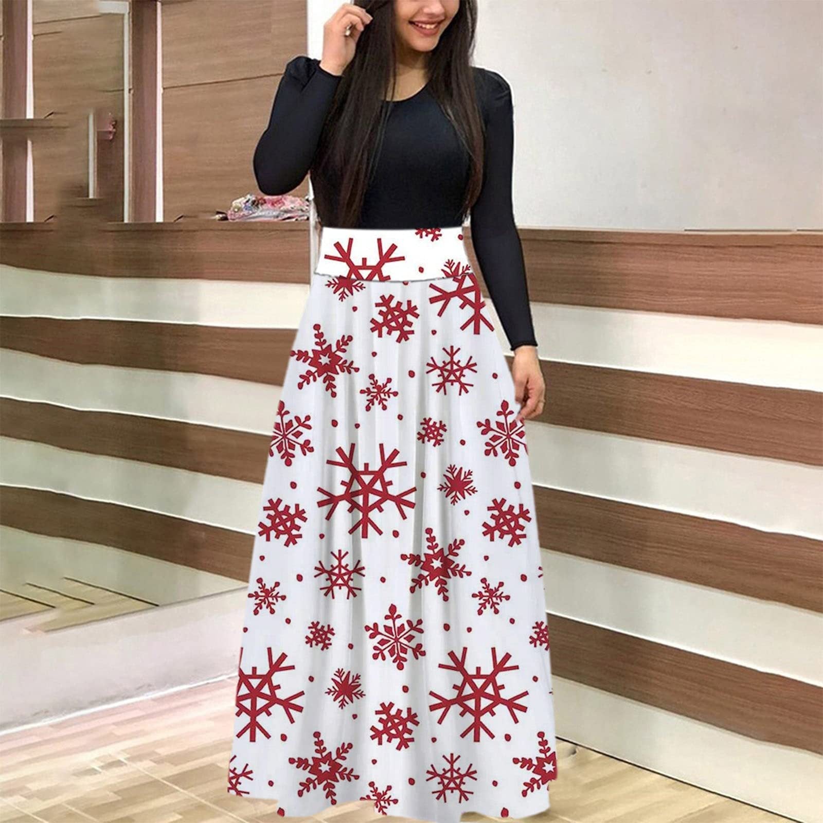 Christmas Print Long Skirt Suit