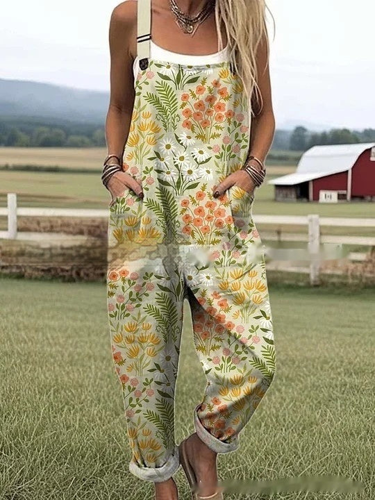 Floral Element Print Casual Jumpsuit