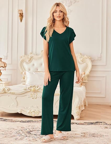 Home Wear Short-Sleeve Long-Pants Printed Set