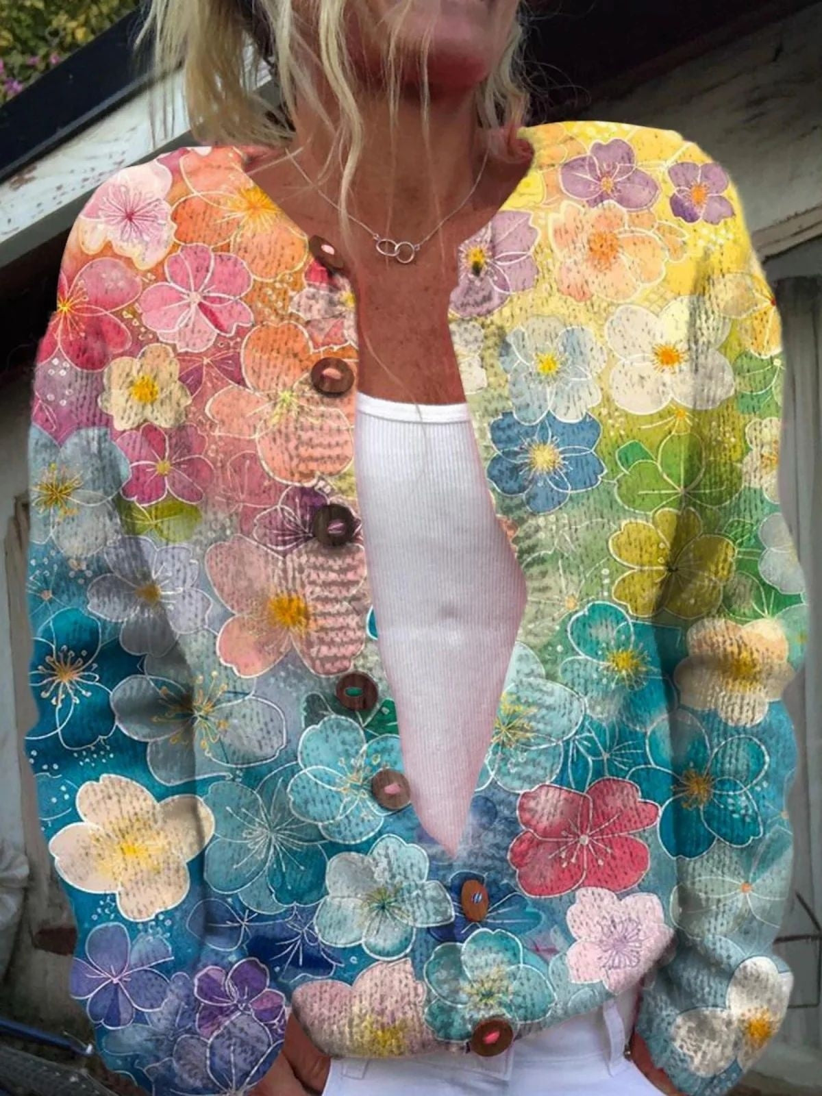 And Style Loose 3D Printed Knitted Cardigan Sweater
