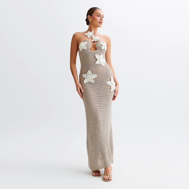Slim Halterneck Dress With Stars Seaside Beach Long Dresses Womens Clothing