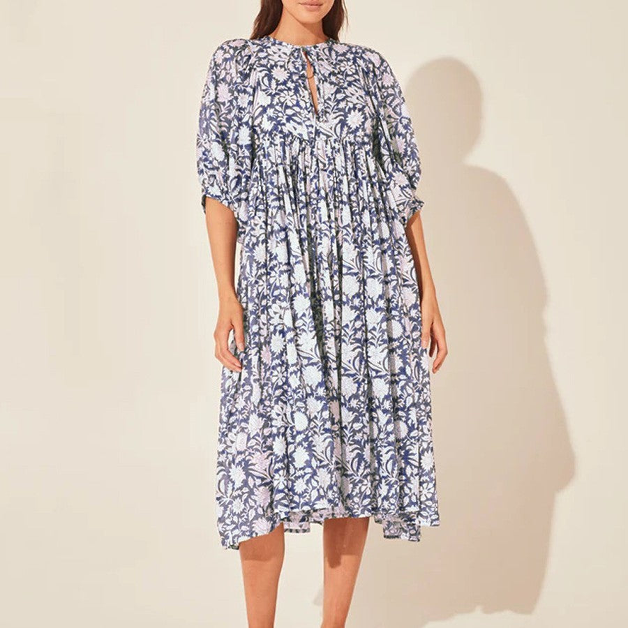 Floral Loose Large Size Casual Dresses With Medium Sleeves