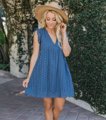 Lace Jacquard Hollow V-neck Dress