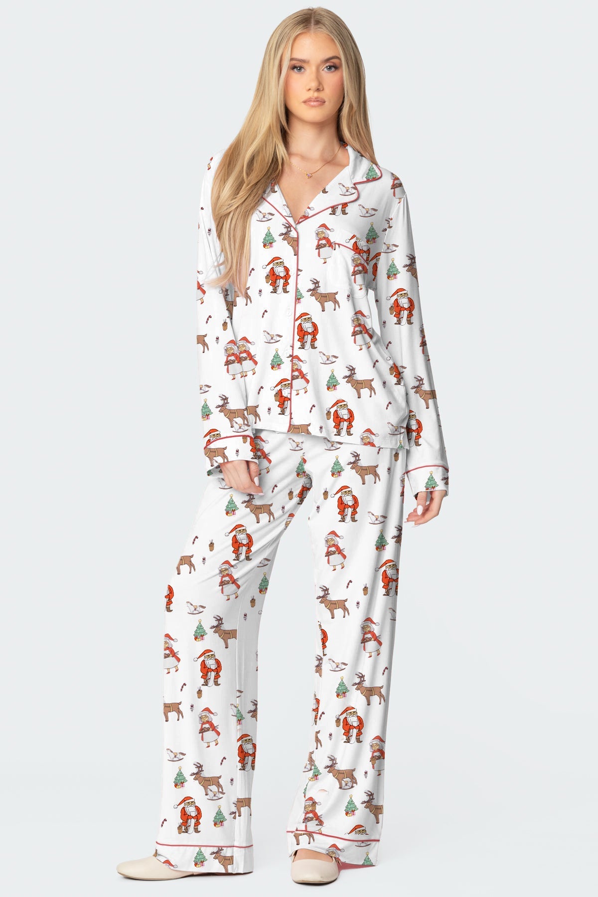 Christmas Printed Long-sleeved Trousers Ladies Home Leisure Suit