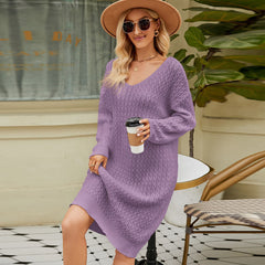 Loose Solid Color Knitwear Dress Mid-length And Lazy Pullover Sweater
