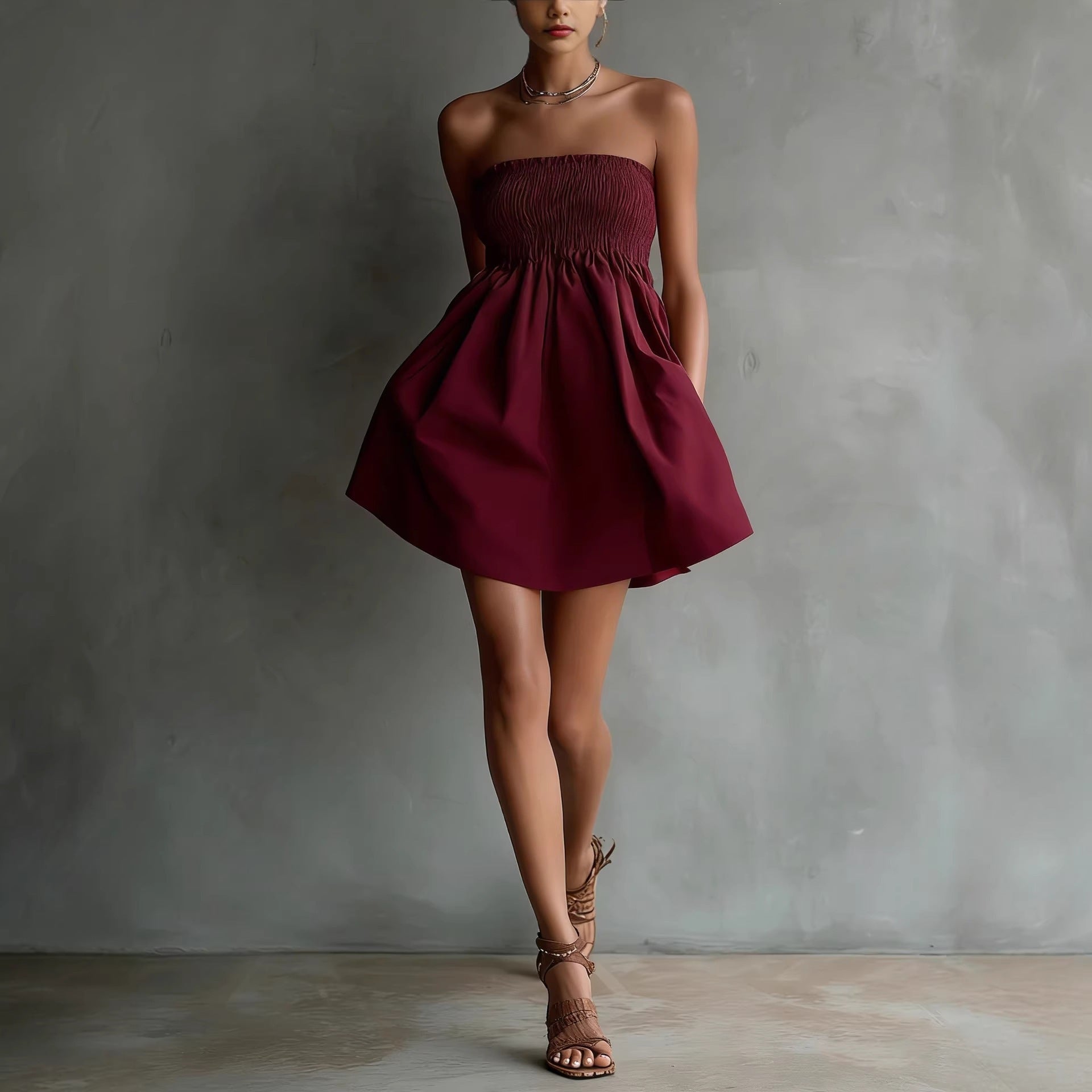 Solid-Colored Strapless Tube Dress
