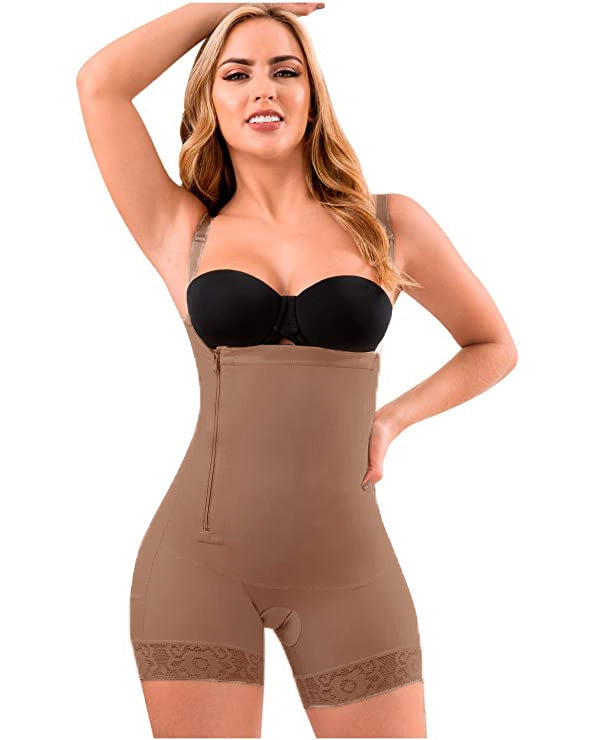 Shapewear Side Zipper Tummy Control Hip Lift Lace Ajustable Shoulder Strap Bodysuit Butt LiFter