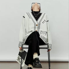 2D Drawing Print Intarsia Cardigan - 2 Colors