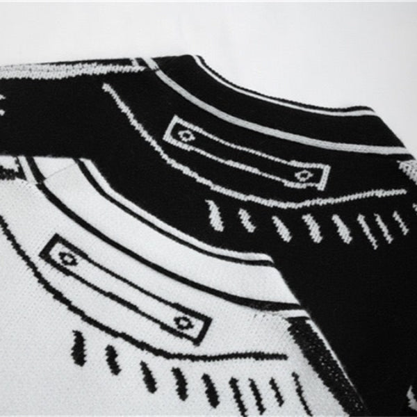 2D Drawing Print Intarsia Cardigan - 2 Colors