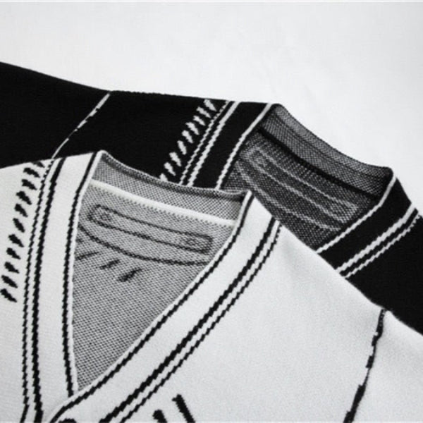 2D Drawing Print Intarsia Cardigan - 2 Colors