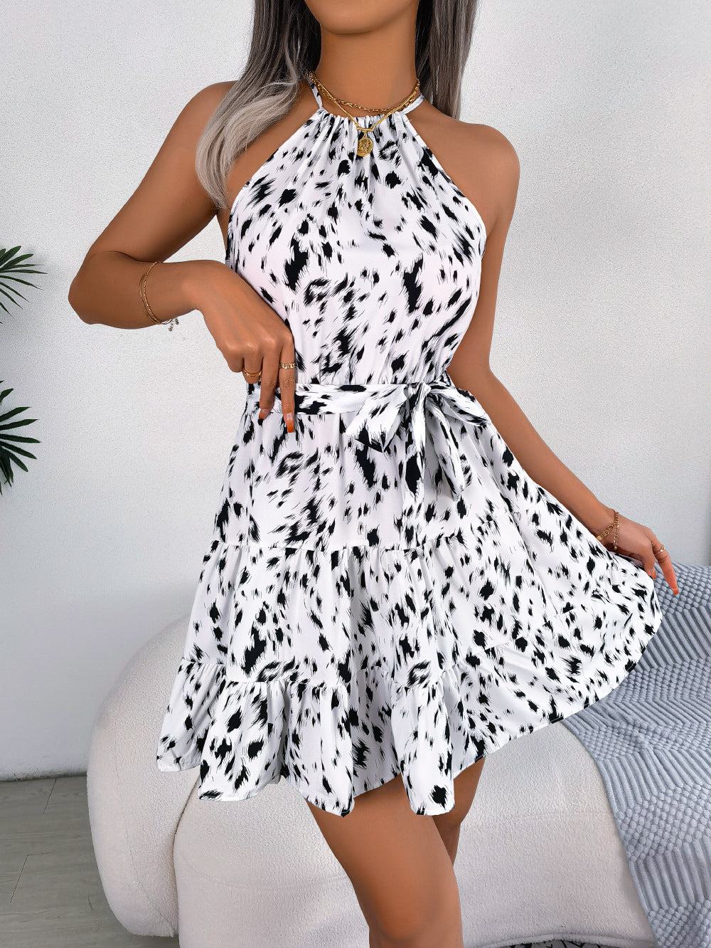 Casual Leopard Print Ruffled Swing Dress Beach Dresses Women