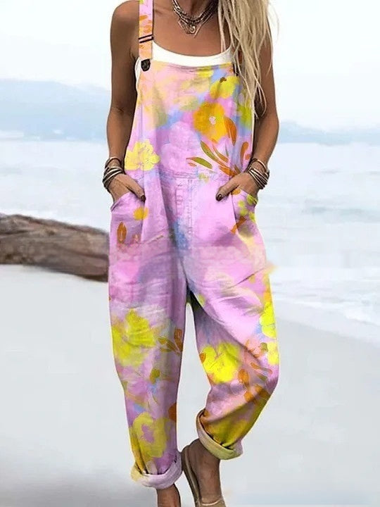 Floral Element Print Casual Jumpsuit