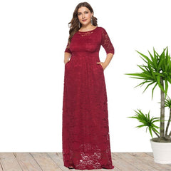 Plus Size Hollow Lace Pocket Dress