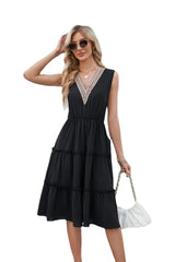 V-neck Dresses Sleeveless Pleated Ruffle Elegant Dress Beach Summer