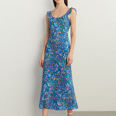 Ladies Holiday Blues Floral Elegant Dress