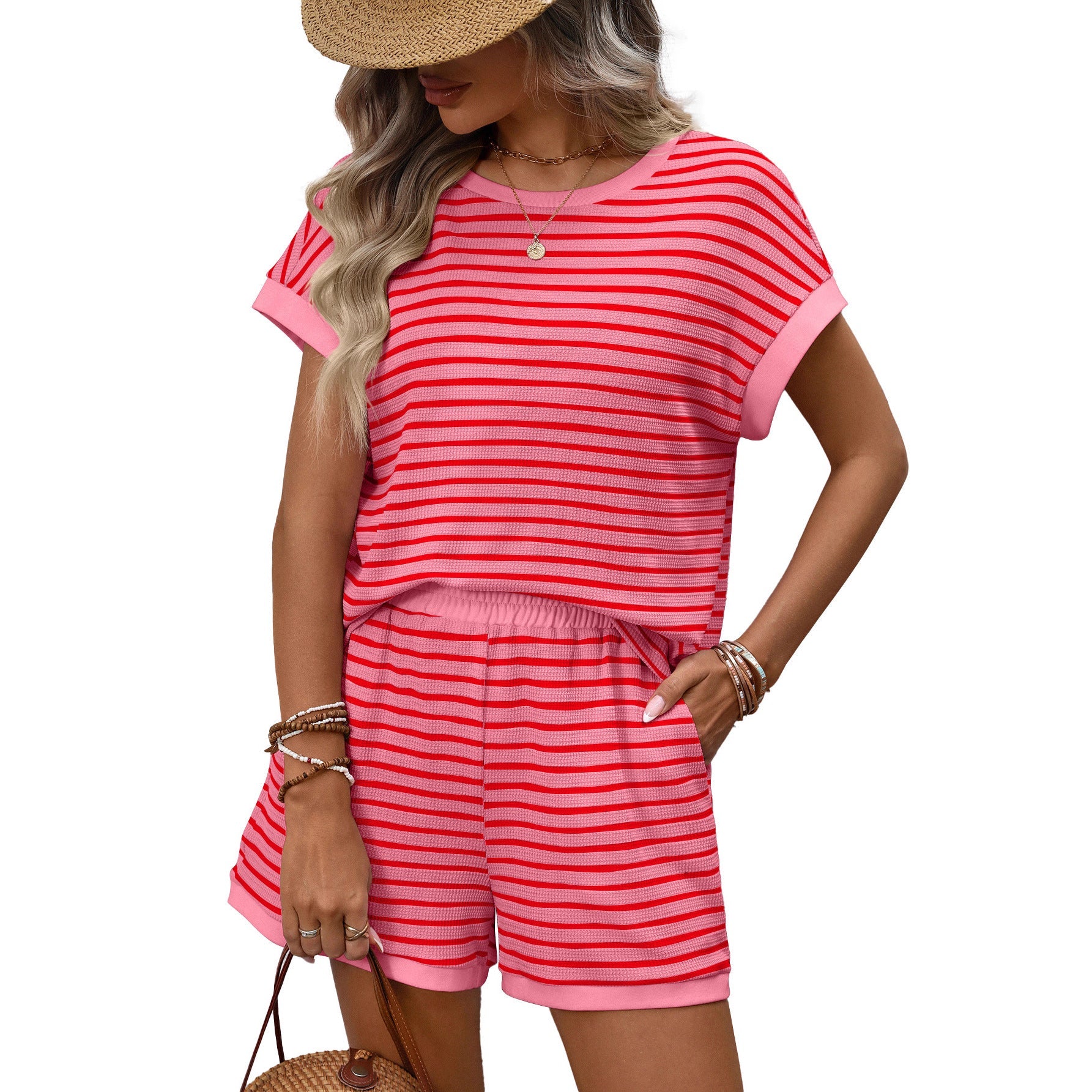 Casual Two-piece Set Short-sleeve Top And Shorts