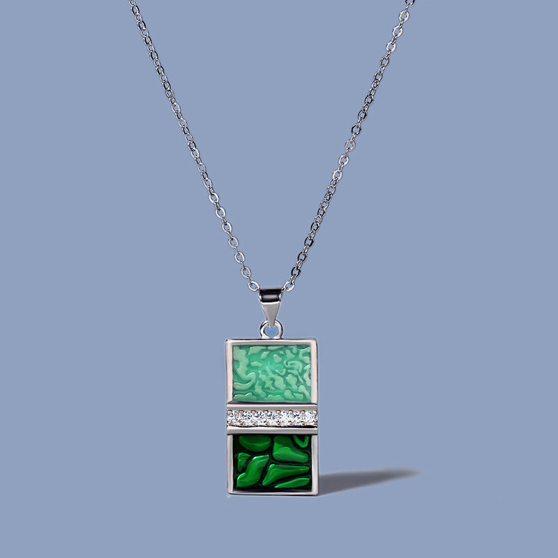 Luxury Round Rectangle Pendant Green Enamel Gemstone