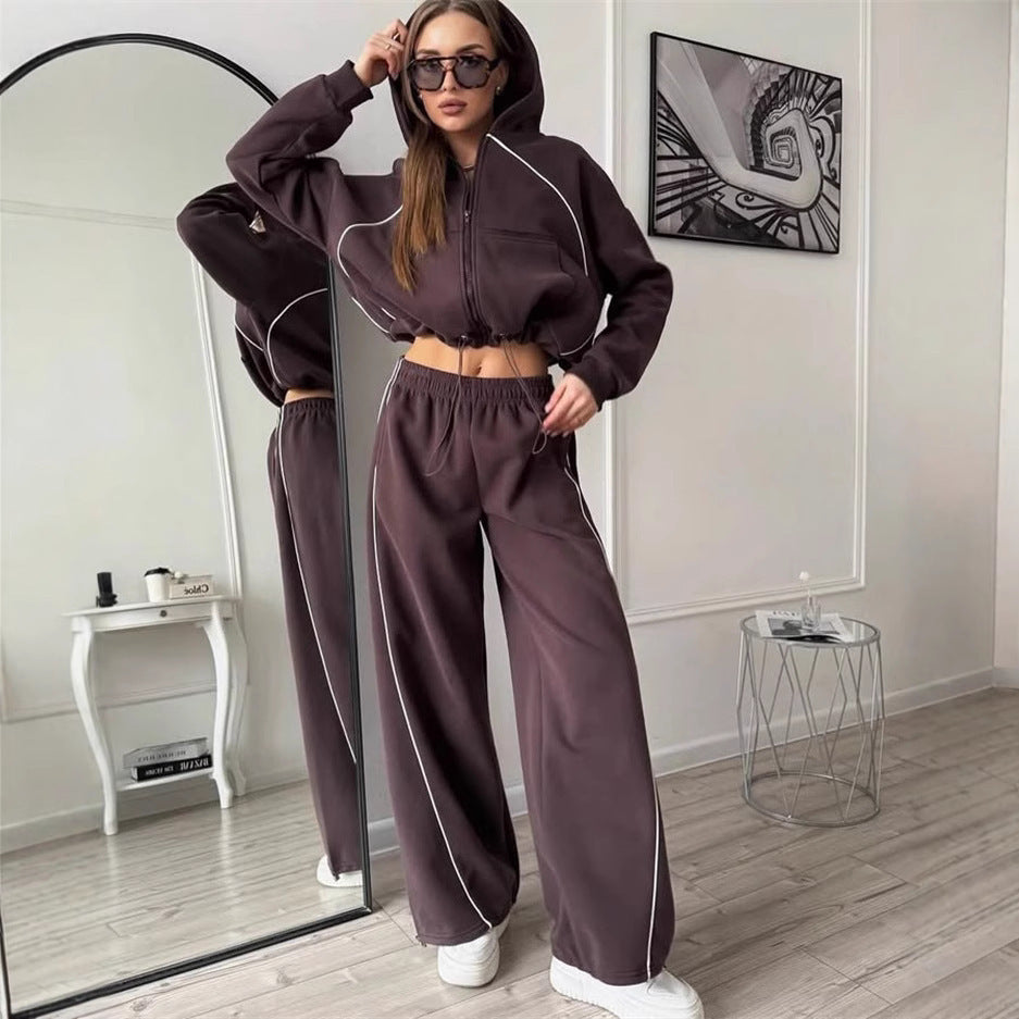 Sportswear Set Solid Color Cardigan Set