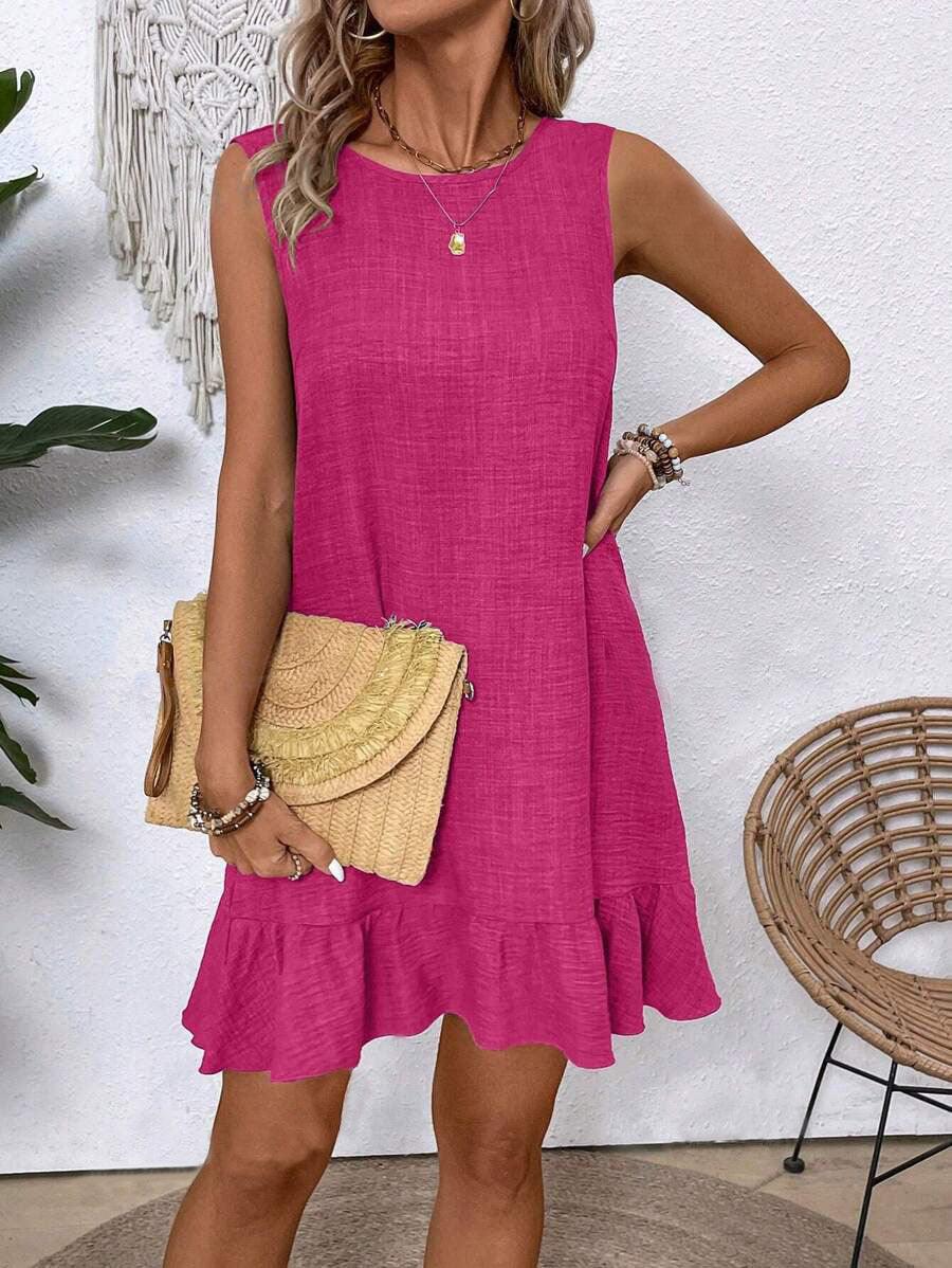 Ruffle Dress Loose Sleeveless Straight Beach Dresses For Women
