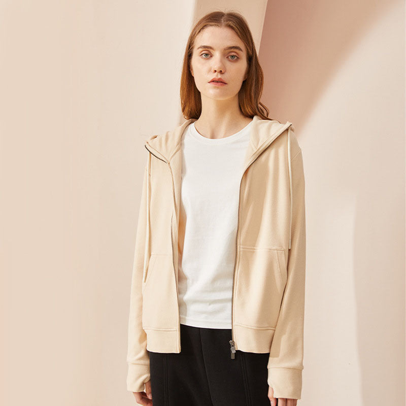 Fall Coat Double Zipper Hooded Long Sleeve Warm Cardigan Women