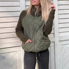 Stand Collar Cotton Jacket With Pockets Knitted Stitching Zipper Coat Warm Tops For Clothing