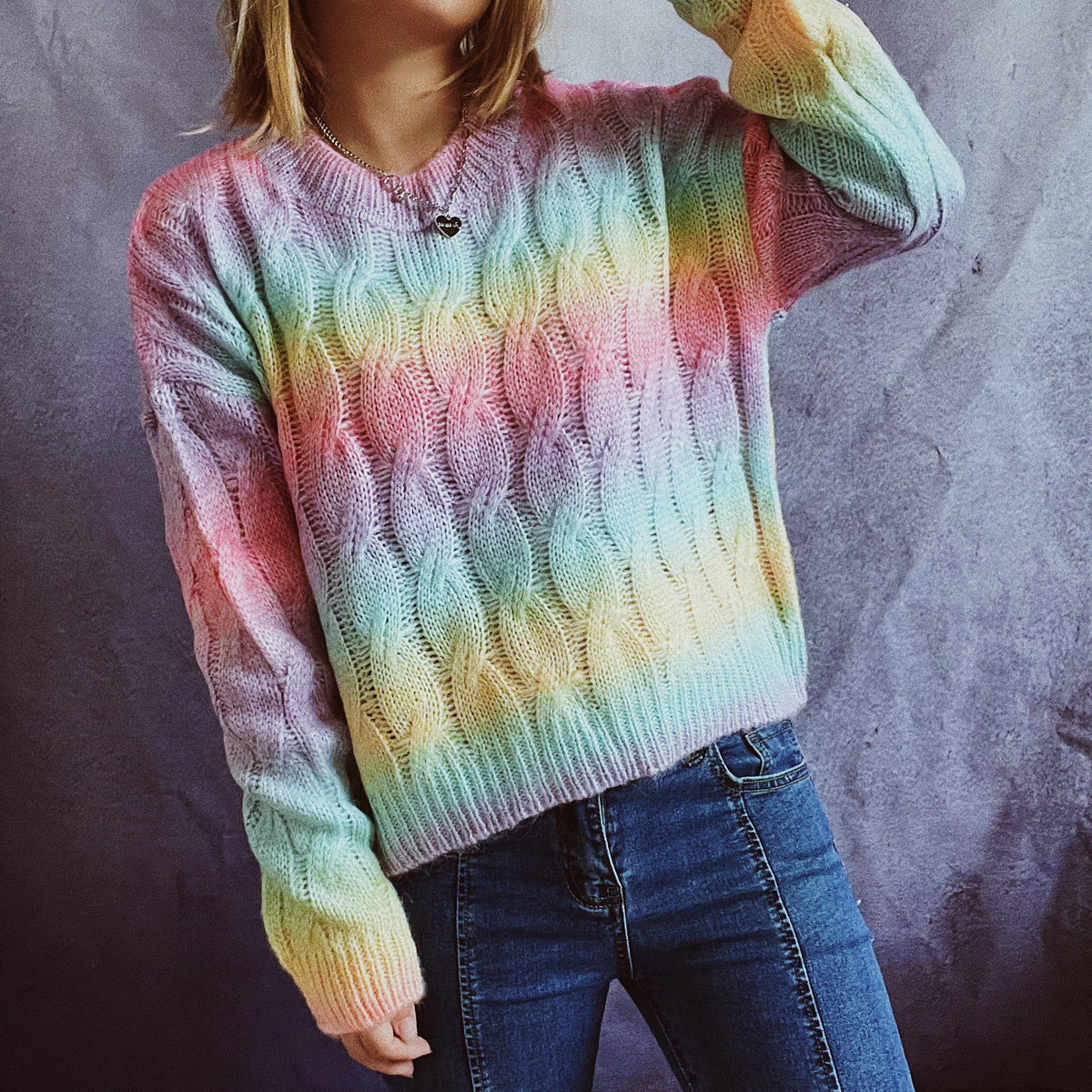 Lightweight Rainbow Short Knitted Sweater For Women