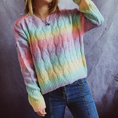 Lightweight Rainbow Short Knitted Sweater For Women