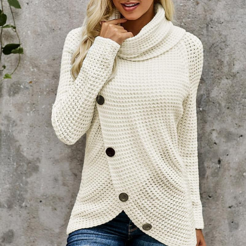Pullover Button High Lapel Pullover Sweater