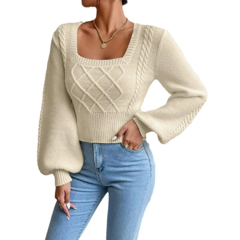 Solid Color Square Collar Sweaters Clothing