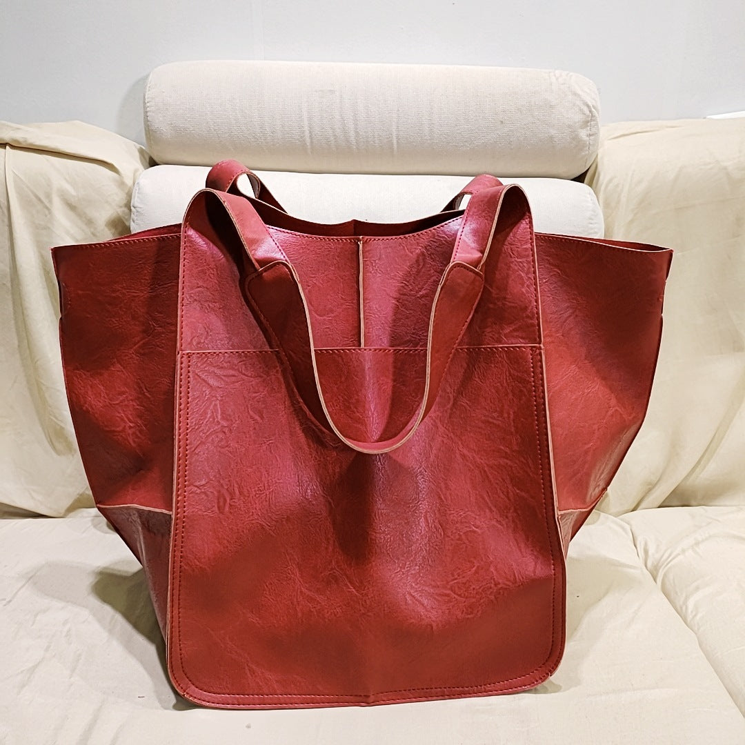Vintage Large Capacity Handbags PU Soft Leather Big Bag Designer Luxury Shoulder Bag Beach On Vacation Woman Tote Bag
