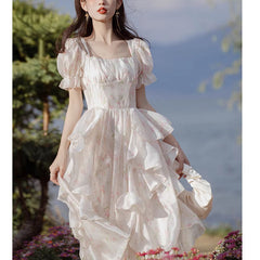 French Style Retro Princess Floral Chiffon Dress â€?Elegant Vintage-Inspired Dress