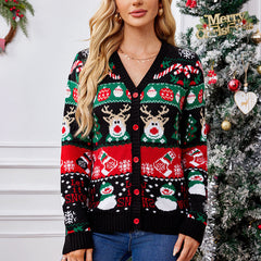 Loose Knitted Cardigan Sweater Coat Casual Long-sleeved Christmas Sweater