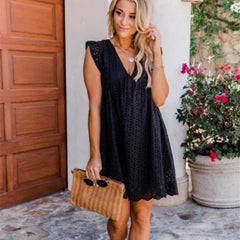 Lace Jacquard Hollow V-neck Dress