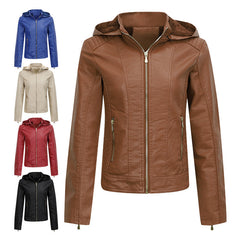 Plush Thickened Hooded Coat Slim Zipper Leather Jacket With Pockets Long Sleeve Outwear Tops For Womens Clothing