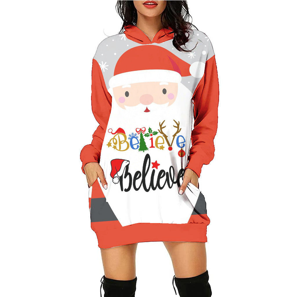 Casual Printing Christmas Holiday Party Sweater Dress