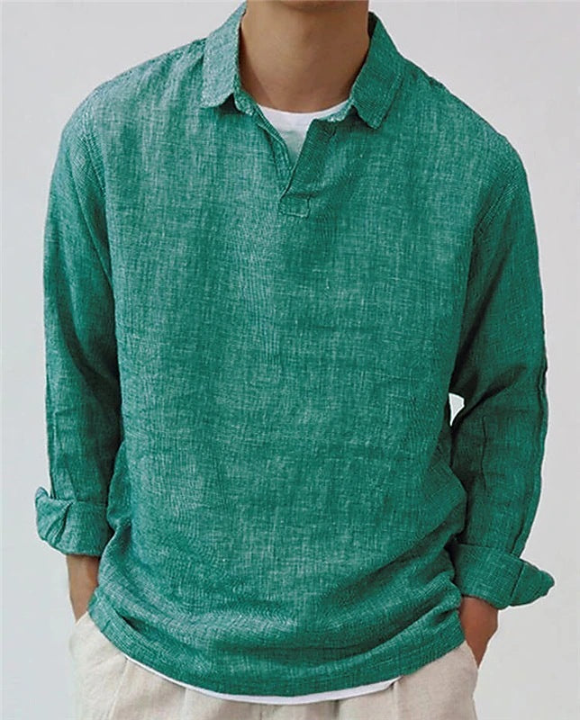 Men's Pullover Shirt Solid Color Long Sleeve