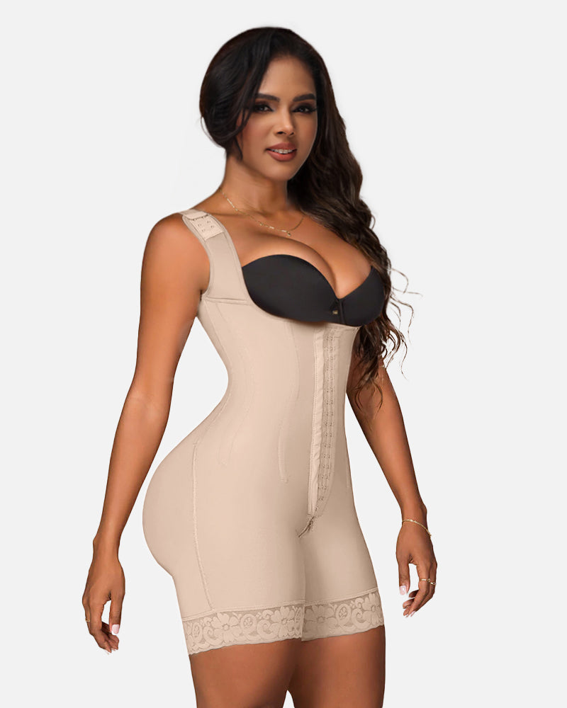 Faja Tummy Control Open Bust Shapewear Thigh Slimmer Zipper Crotch Body Shaper