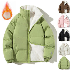 Couples Stand-up Collar Coat With Pockets Warm Plush Thickened Jacket For Men Loose Outwear Top Clothing