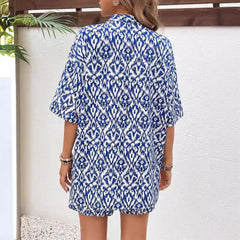 Loose Print Cardigan Suit Women