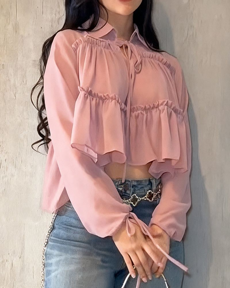 Chiffon Ruffle Long Sleeve Shirt