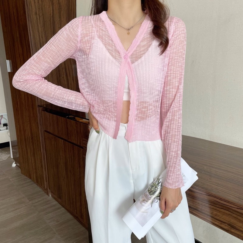 Very Fairy Blouse, Ice Silk Sunscreen Sweater, Small Cardigan, Thin Section, Long-sleeved Blouse Women